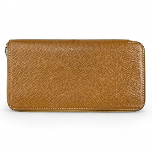HERMES Epsom Silk'In Wallet Gold Jaune De Naples Tan Brown Zip Long Bag Leather - Picture 2 of 16